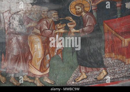 . Македонски: Фрески Црквата во "Св. "Лесновскиот архангел Михаил Манастир во Лесново прилепско пробиштипско, Englisch: Fresken in der Kirche des Erzengels St. Michael in Lesnovo, Mazedonien Русский: Фресок Лесновского монастыря Македония. 14. Jahrhundert AD. Unbekannt 227 Fresken aus der der Erzengel Michael Kirche von Lesnovo 0192 Stockfoto