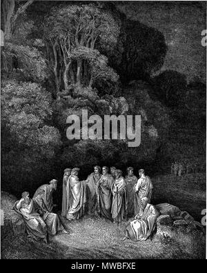 . Hohe Auflösung scannen, der Gravur von Gustave Doré, Canto IV der Göttlichen Komödie, Inferno, die von Dante Alighieri. Bildunterschrift: Homer, die klassischen Dichtern. 30. Januar 2008. gescannt, nachbearbeitet und hochgeladen von Karl Hahn 174 DVinfernoHomerClassicPoets m Stockfoto