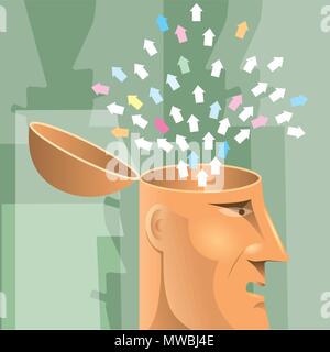 Künstliche Intelligenz Konzept Design, Pfeile im Gehirn. Stock Vektor