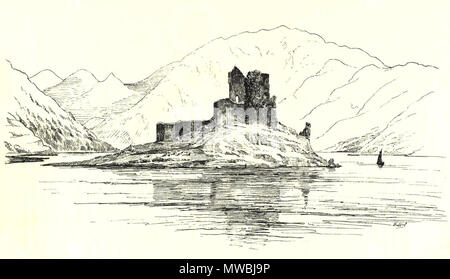 . Diese Datei wurde hochgeladen mit Commonist. Englisch: Skizze des Eilean Donan aus der Kronenmutter und inländischen Architektur von Schottland, und Ross MacGibbon. 1899. Und Ross MacGibbon 181 Eilean Donan Skizze 1889 Stockfoto