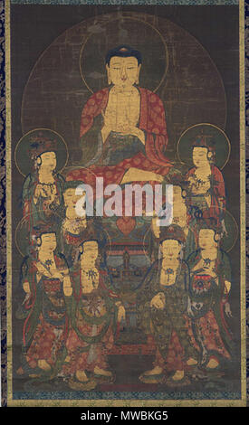 . Englisch: Amitabha und acht großen Bodhisattvas (Amita Gujon) 1300 s hängenden Blättern [1]. ca. 1300 249 Goryeo Buddhistischer Malerei Stockfoto