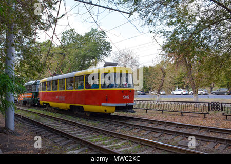 Russland, Wolgograd, 12. Mai 2018. Stadt verkehr, Straßenbahn Stockfoto