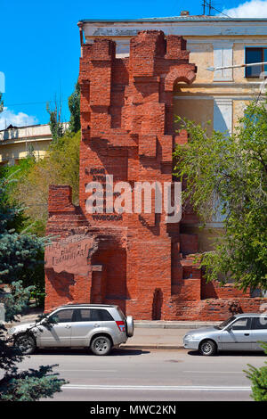 Russland, Wolgograd, 17. Mai 2018. Überreste der berühmten Haus von Pavlov, Verteidiger von Stalingrad Stockfoto