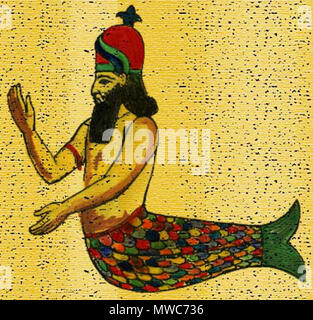 . Semitische Gott Dagon, farbige Linie - Zeichnung auf der Grundlage der 'Oannes' Relief in Khorsabad. 2004 [1]; 6. Oktober 2007 (Original Upload Datum). R. Russell 151 Dagon 1. Stockfoto