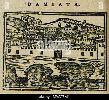 . Englisch: Noe Bianco, Viaggio da Venetia Al Santo Sepolcro, et al Monte Sina. Col dissegno delle Città, Castelli, Ville, Chiese, Monasterij, Isole, Porti, & Fiumi Lucca, Salvatore e Giandomenico Marescandoli, 1600. 1600. Schöpfer: Noe BIanco 151 Damiata-Bianco Noe - 1600 Stockfoto