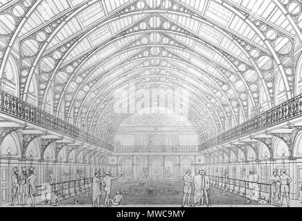 .De: Stahlkonstruktion der Schwimmhalle im alten Dianabad um 1842 sterben. Zeichnung: Um 1842, dieser Publikation: 1987. n/a-aus dem Archiv des Historischen Museums der Stadt Wien 162 Dianabad-Hallenkonstruktion um 1842 Stockfoto