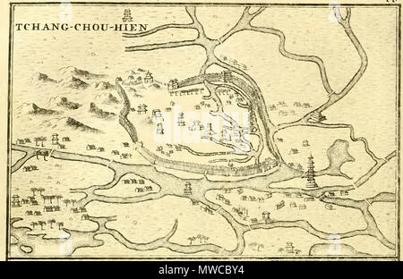 . Karte von Hangzhou, von Du Halde, Beschreibung de la Chine, Vol. 1, 1736. 30 April 2010, 17:50 (UTC). Du Halde Beschreibung de la chine Band 1.djvu: Du Halde abgeleitete Arbeit: Zolo (Talk) 172 Du Halde, Karte von Hangzhou Stockfoto