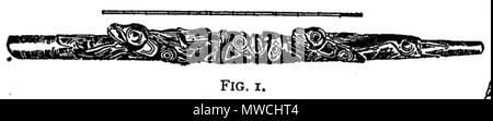 . Abbildung 1, Alaskan Stein Flöte - Design wie ein Totem Pole. 1907. Waldo Selden Pratt 604 THOM Stein Flöte Stockfoto