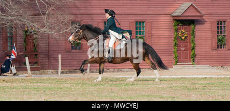 Marquis De Lafayette, Reiten. Lebendige Geschichte reenactment für Colonial Williamsburg. Für eine Übung und Training Ride in der Virginia. 3 von 5. Stockfoto