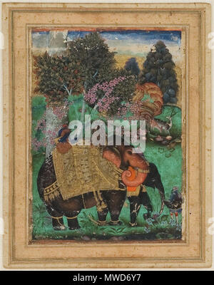 . Englisch: Farrukh Beg (zugeschrieben), Sultan Ibrahim Adil Shah II Reiten seine taxierte Elefant, Atash Khan, Ca. 1600 (14,3 x 10,3 cm) Private coll. Vom 4. März 2012. Farrukh Beg 202 Farrukh Beg (zugeschrieben), Sultan Ibrahim Adil Shah II Reiten seine taxierte Elefant, Atash Khan, Ca. 1600 (14,3 x 10,3 cm) Private coll. Stockfoto