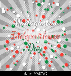 Tag der Unabhängigkeit in Madagaskar. 26. Juni. Konzept der ein nationaler Feiertag. Strahlen aus der Mitte. Grauer Hintergrund, grunge Textur. Kreise der Flagge Farben Stock Vektor