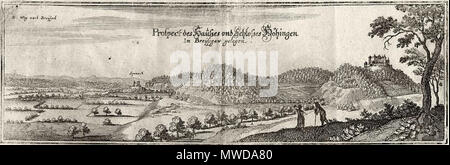 . English: Burg Höhingen in Achkarren, Kupferstich von Matthäus Merian von 1644 (gest. 1650). 2005. Dr. Ralf Thomann 281 HoehingenMerian Stockfoto