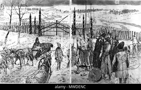 . Prüfen eines nicht explodierte Hülle, die in der rumänischen Hoheitsgebiet gesunken - rumänische Offiziere auf Ihre nördliche Grenze neben der Bukowina. 6. Mai 1916. Henry Charles Seppings-Wright (1850-1937) 297 Prüfen eines nicht explodierte Hülle, die in der rumänischen Hoheitsgebiet gesunken Stockfoto