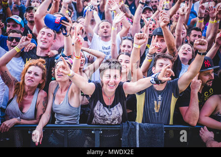 Italien, 1. Juni 2018: Der italienische Rocker Vasco Rossi, besser bekannt als Vasco oder Blasco, live auf der Bühne für seinen ersten "Vasco Non Stop live' italienische Tour 2018 mit seiner neuen Band. Foto: Alessandro Bosio/Alamy leben Nachrichten Stockfoto