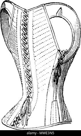 . Français: Abb. 136 - KORSETTS SOUTIEN Artikel exclusif De très Beau satin fil Écru, vraie baleine Neuve, indispensables pour les fillettes, compriment développent omoplates et la Poitrine. Tailles de0m 48 à 0 m 66. De 7 à 9 9,50 De 10 à 11 ans 10,50 De 12 à 13 ans fortement baleinés 13,75 De 14 à 16 ans 16,75. ca. 1890. Anonym 207 Abb. 136 KORSETT SOUTIEN Stockfoto