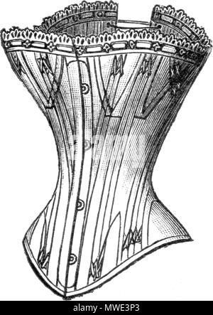 . Français: Abb. 203 - Korsetts gießen fillettes de 13 a 15 ans, avec Le dos très soutenu par Trois larges Ressorts, satin fil écru ou coutil Blanc, Garanti véritable baleine Neuve. Länge de Korsett0m33, de Tailles de0m 46 à 0 m 66. Prix 14.75. ca. 1890. Anonym 208 Abb. 203 Korsetts gießen fillettes de 13 a 15 ans Stockfoto