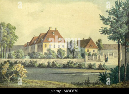 . English: Herrenhaus und Rittergut Dallwitz bei Priestewitz aus aus: Album der Schlösser und Rittergüter im Königreiche Sachsen.... Abschnitt II: Meissnischer Kreis (Leipzig: Expedition des Alben Sächsischer Rittergüter und Schlösser 1856). - Unterhalb betitelt. Druck bei L. Blau & Co. in Leipzig. . Diese Datei fehlt, Informationen zum Autor. 276 Herrenhaus Dallwitz Stockfoto