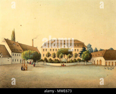 . English: Herrenhaus Naunhof Gemeinde Ebersbach aus: Album der Schlösser und Rittergüter im Königreiche Sachsen.... Abschnitt II: Meissnischer Kreis (Leipzig: Expedition des Alben Sächsischer Rittergüter und Schlösser 1856). - Unterhalb betitelt. Druck bei L. Blau & Co. in Leipzig. 1856. G.A. Poenicke 276 Herrenhaus Naunhof Stockfoto