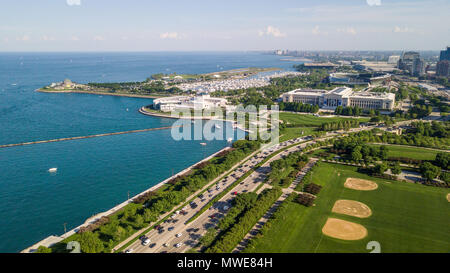 Museum Campus, das Field Museum of Natural History und das Shedd Aquarium und das Adler Planetarium, Chicago, IL, USA Stockfoto