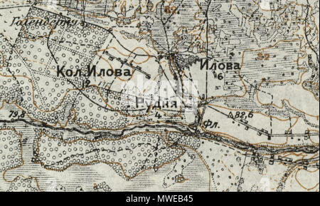 . Polski: Iłowa, Iłowa kolonia ich Rudnia na mapie topograficznej rosyjskiej z Lat ok. 1914-1917. Vom 3. Dezember 2013, 16:33:57. Unbekannt 293 Ilowa, ilowa Kolonia ich Rudnia na mapie topograficznej rosyjskiej z Lat 1914-1917 Stockfoto