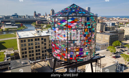 Tom's Fruin Glasmalerei Wasserturm, 400 S 5th Street Walker's Point, Milwaukee, WI, USA Stockfoto