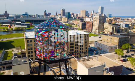 Tom's Fruin Glasmalerei Wasserturm, 400 S 5th Street Walker's Point, Milwaukee, WI, USA Stockfoto