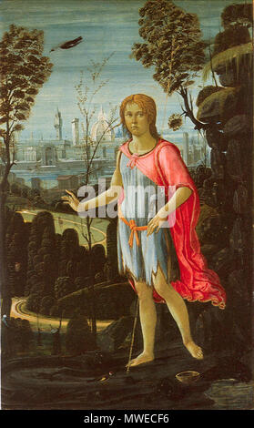 . Der hl. Johannes der Täufer Jacopo del Sellaio Öl auf Leinwand, 52 x 32,8 cm Washington, National Gallery Kunst. ca. 1480. Schöpfer: Jacopo del sellaio 304 Jacopo del Sellaio, San giovannino Stockfoto