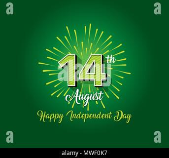 Pakistan Independence Day Wallpaper, 14. August Logo mit Feuerwerk Stock Vektor