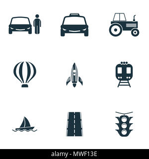 Set transport Icons Sammlung im flachen Design. Stadt verkehr, vihecles, Auto, Luft Ballon, Rakete für Web Design, Präsentationen, mobile Apps. City Transport Icons auf weißem Hintergrund. Stockfoto