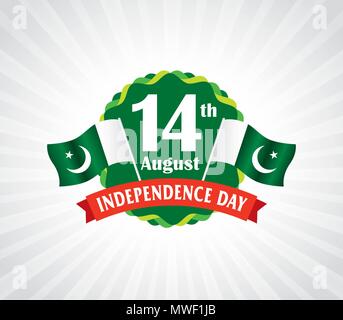 Pakistan Independence Day, 14.August. Vektor typografischen Embleme mit grauem Hintergrund, Logo oder Abzeichen Stock Vektor