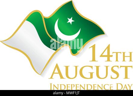 Pakistan Independence Day, 14.August. Vektor typografischen Embleme mit grünem Hintergrund, Logo oder Abzeichen Stock Vektor