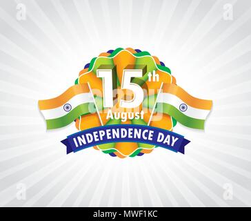 15. August, Indien Independence Day Logo, typografische Embleme & Abzeichen mit grauem Hintergrund, Vector Illustration Stock Vektor