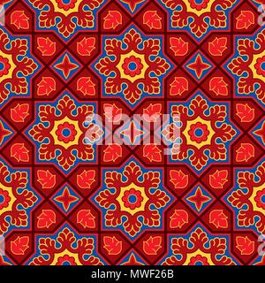 Sindhi traditionelle Muster Hintergrund, Rot & Blau Wallpaper, Vektor-Illustration Stock Vektor