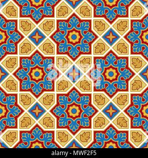 Sindhi traditionelle Muster Hintergrund, Blau, Rot & Golden Wallpaper, Vektor-Illustration Stock Vektor