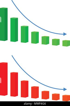 Diagramm mit Bars rückläufigen Vektor icon. Abnahme zeichen Symbol. Finanzen Grafik Symbol. Stock Vektor
