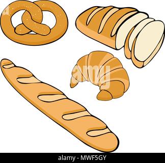 Brot vektor Hand gesetzt Abbildung gezeichnet. Glutenfreie Lebensmittel Bäckerei Sammlung. Stock Vektor