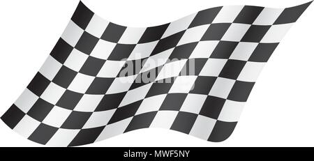 Wehende Flagge mit karierten Black & White racing Muster, motor sport Element, Vector Illustration Stock Vektor