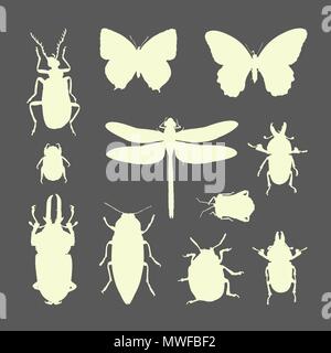 Satz von Insekten Silhouetten - Käfer, Wanzen, Libellen und Schmetterlinge Stock Vektor