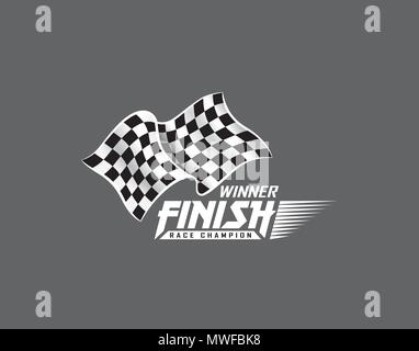 Checkered wehende Flagge Logo, Racing Championship Embleme & Abzeichen mit weißem Hintergrund, Vector Illustration Stock Vektor