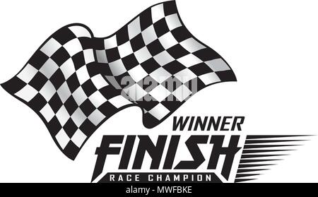 Checkered wehende Flagge Logo, Racing Championship Embleme & Abzeichen mit weißem Hintergrund, Vector Illustration Stock Vektor