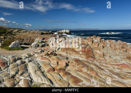 Rock Plattform im Sonnenschein, hermabnus Stadtzentrum, Garden Route, Südafrika Stockfoto