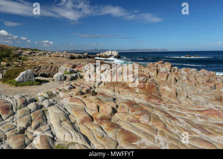 Rock Plattform im Sonnenschein, hermabnus Stadtzentrum, Garden Route, Südafrika Stockfoto