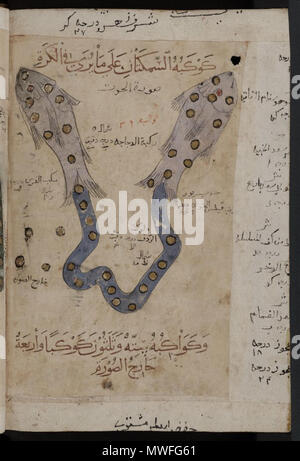 . Kitab al-Bulhan = Composite Astrologie/Astronomie/Geomantie arabischen Manuskript. Ende des 14. Jahrhunderts. Mehrere/Unbekannt 341 Kitab al-Bulhan------- Sternzeichen Fische Fische Stockfoto