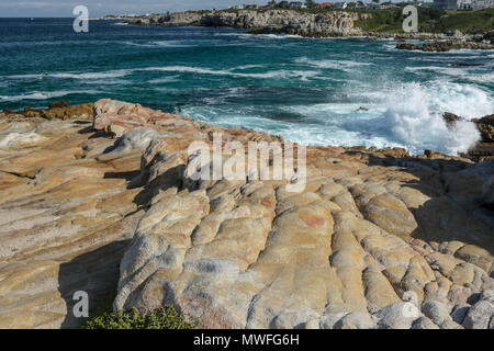 Rock Plattform im Sonnenschein, hermabnus Stadtzentrum, Garden Route, Südafrika Stockfoto