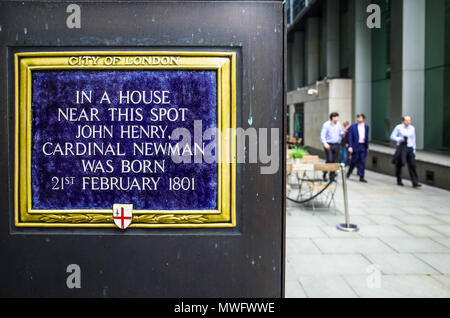 London Plakette zu John Henry Kardinal Newman Stockfoto