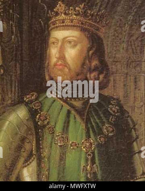 . Español: Retrato imaginario del Rey Juan I de Castilla (1358-1390). Fue hijo del rey Enrique II de Castilla y de la Reina Juana Manuel de Villena, hija del célebre Don Juan Manuel. Intentó spoderarse del Reino de Portugal pero fue aplastantemente derrotado en La Batalla de Aljubarrota, librada En 1385. Falleció en 1390 en Alcalá de Henares, ein Los 32 años de edad y fue sucedido en el trono por su hijo, Enrique III de Castilla. Čeština: Obraz kastilského krále Jana I. z muzea Alcázar de Segovia, vyrez z JuanIdeCastilla.jpg. ca. 1382. bosquete, vyrez 327 Juan I. Stockfoto