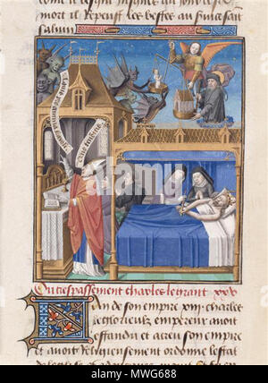 . Français: Le Miroir Historial de Vinzenz von Beauvais. Mort de Charlemagne. . Ca. 1463 363 Le Miroir Historial de Vinzenz von Beauvais. Mort de Charlemagne. Stockfoto