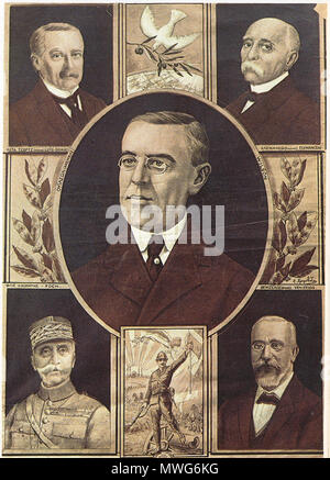 . Englisch: Griechisch Lithographie Darstellung des griechischen Ministerpräsidenten Eleftherios Venizelos zusammen mit den wichtigen Alliierten Führer des Ersten Weltkriegs, David Lloyd George, Georges Clemenceau, Ferdinand Foch und Woodrow Wilson. 3 November 2012, 13:42:37. Sotirios Christidis (1858-1940) Alternative Namen Σωτήριος Χρηστίδης Beschreibung griechischen Lithograph Datum der Geburt / Tod 1858 1940 Ort der Geburt / Todes Thessaloniki Athen Authority control: Q 4501476 VIAF: 282731110 SUDOC: 163907935 364 Führer der Alliierten Mächte im Ersten Weltkrieg Stockfoto