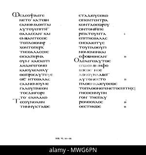 . Englisch: Seite mit Text von Jo 6,16-20 in Faksimile Tischendorf Edition (Constantin von Tischendorf, Fragmenta Veneta Evangelistarii Palimpsesti, in: Monumenta sacra inedita (Leipzig 1855), Bd. I, S. 205.). 8. Jahrhundert. Unbekannt 365 Lektionar 269 (Jo 6,16-20) Stockfoto