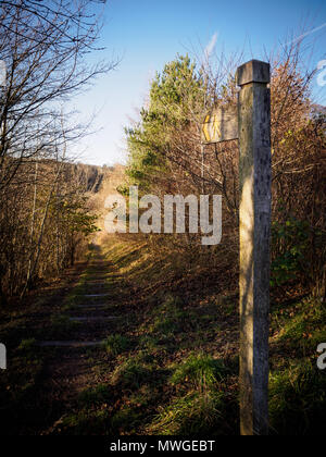 Holz- Wandern Weg Zeichen entlang Stockfoto